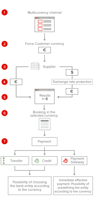 Travel software, Booking Engine con módulo multimoneda con moneda cliente